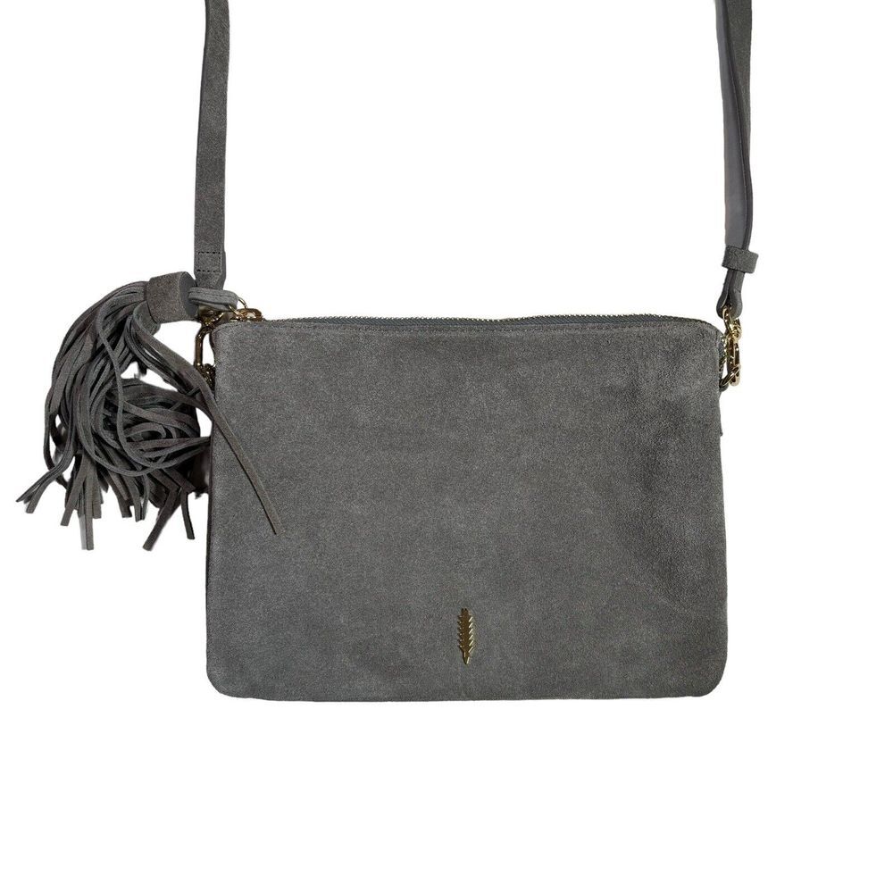 THACKER Gray Suede Crossbody Bag With Tassel‎ - Picture 2 of 8